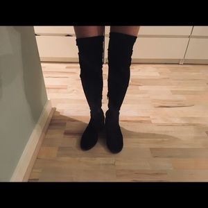 Black suede over the knee boots with hidden heels